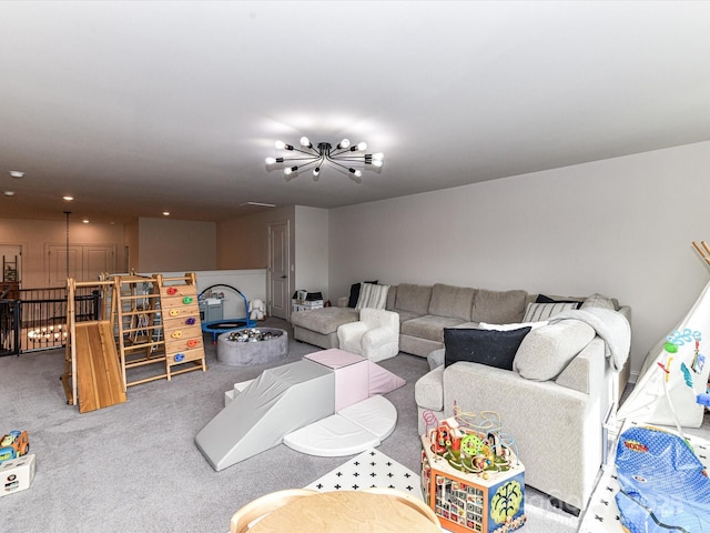 121 Enclave Meadows Ln, Matthews, NC 28104 - living room with carpet floors, a chandelier, and recessed lighting