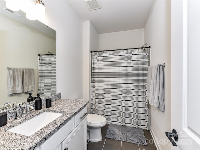 121 Enclave Meadows Ln, Matthews, NC 28104 - bathroom featuring vanity, toilet, tile patterned floors, and curtained shower
