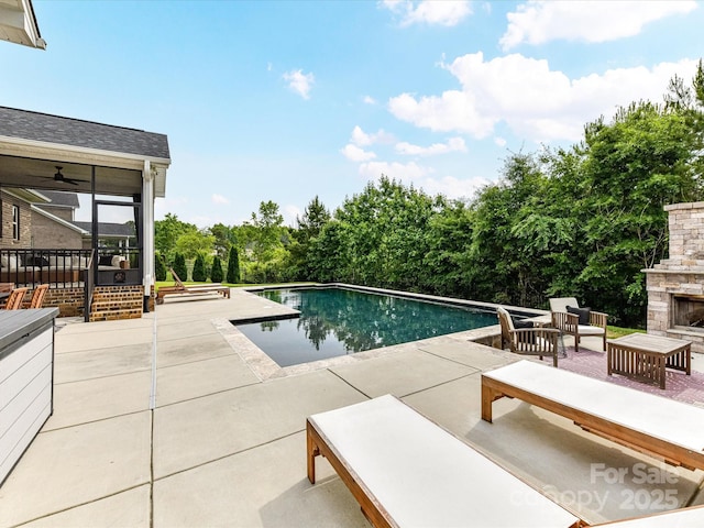 121 Enclave Meadows Ln, Matthews, NC 28104 - outdoor pool with a patio area and an outdoor living space with a fireplace