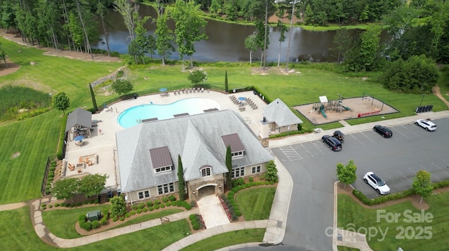 121 Enclave Meadows Ln, Matthews, NC 28104 - aerial view of a pool and a nearby body of water
