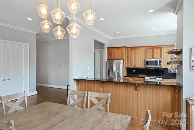 229 N Church St Unit 204, Charlotte, NC 28202 - kitchen featuring stainless steel appliances, dark wood-style floors, tasteful backsplash, recessed lighting, and baseboards
