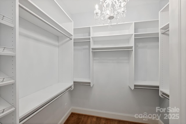 229 N Church St Unit 204, Charlotte, NC 28202 - walk in closet featuring dark wood-type flooring and a chandelier