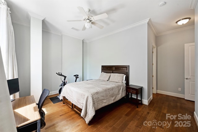 229 N Church St Unit 204, Charlotte, NC 28202 - bedroom with crown molding, wood finished floors, baseboards, and ceiling fan