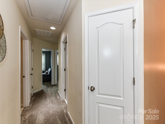 7325 Overmountain Dr, Rock Hill, SC 29732 - hall with attic access, carpet flooring, baseboards, and recessed lighting