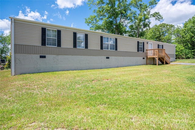 376 Puzzle Creek Rd, Bostic, NC 28018 - manufactured / mobile home with crawl space, a front yard, stairway, and a wooden deck