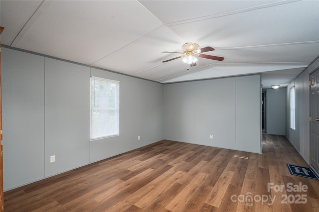 376 Puzzle Creek Rd, Bostic, NC 28018 - unfurnished room featuring a ceiling fan, wood finished floors, and vaulted ceiling