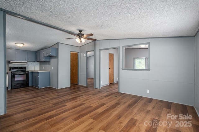 376 Puzzle Creek Rd, Bostic, NC 28018 - unfurnished living room with dark wood-style flooring, a ceiling fan, and a textured ceiling
