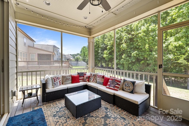 2414 Madeira Cir, Waxhaw, NC 28173 - sunroom / solarium featuring ceiling fan and an outdoor hangout area