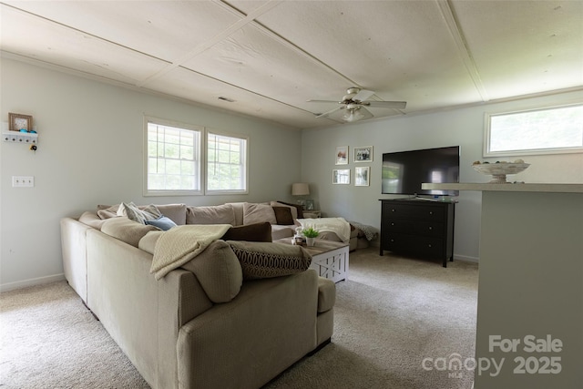 102 Lanier St, Mount Holly, NC 28120 - living room with healthy amount of natural light, light carpet, and a ceiling fan