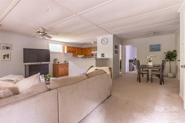 102 Lanier St, Mount Holly, NC 28120 - living room with a ceiling fan, light carpet, and baseboards