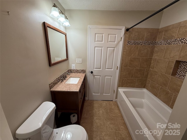 1303 Rambling Acres Cir, Lenoir, NC 28645 - full bathroom with toilet, vanity, bathtub / shower combination, a textured ceiling, and tile patterned flooring
