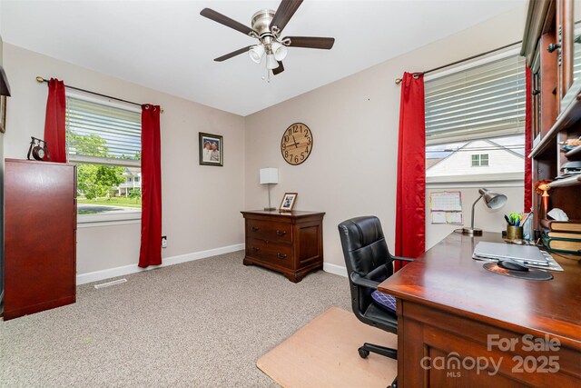 2401 Hoffman St, Gastonia, NC 28054 - office area with a ceiling fan, carpet flooring, and baseboards