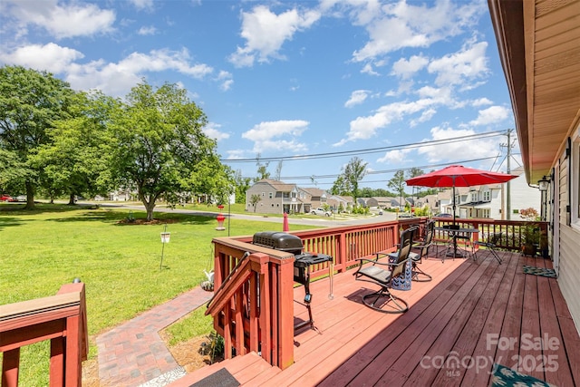 2401 Hoffman St, Gastonia, NC 28054 - wooden terrace with a yard, a residential view, and outdoor dining space