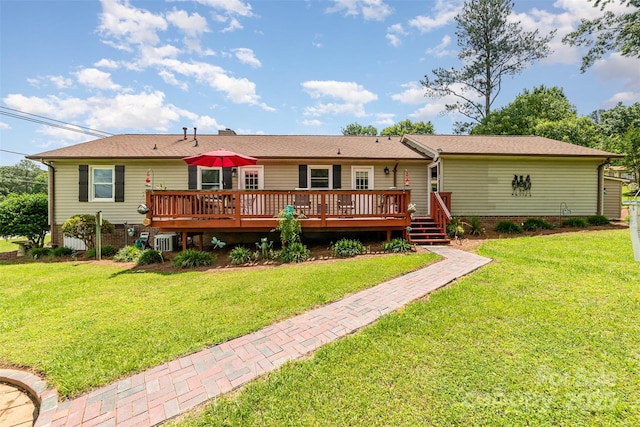 2401 Hoffman St, Gastonia, NC 28054 - rear view of house with a deck, a lawn, and central AC unit