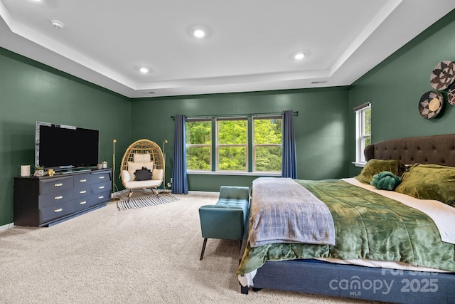 20307 Creek Bend Edge Ct Unit 10, Matthews, NC 28105 - bedroom featuring a tray ceiling, carpet flooring, multiple windows, and recessed lighting