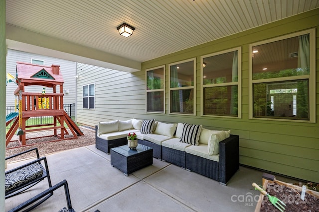 20307 Creek Bend Edge Ct Unit 10, Matthews, NC 28105 - view of patio with outdoor lounge area and a playground