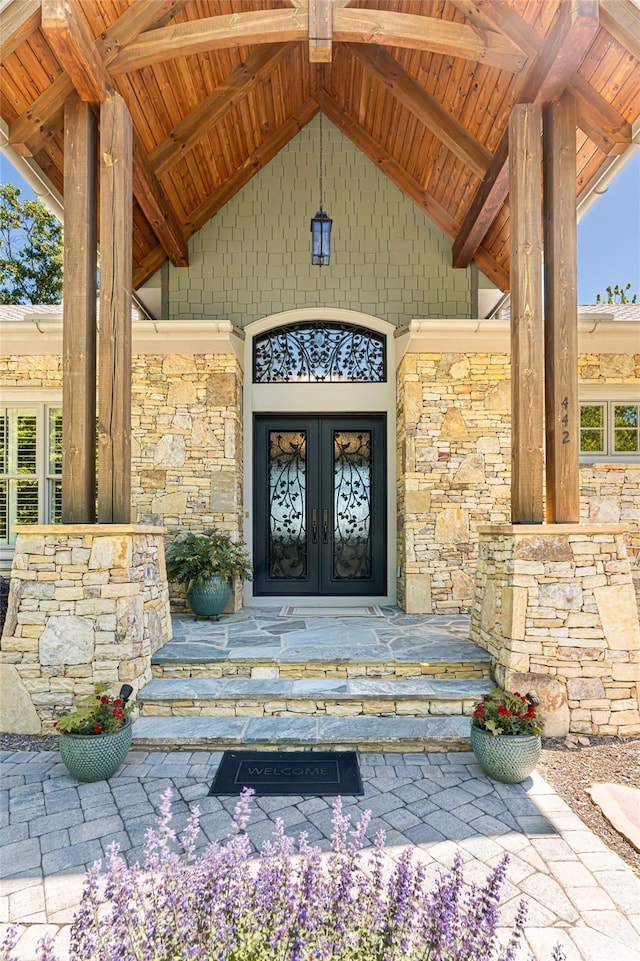 442 Signature Row Blvd, Waynesville, NC 28785 - entrance to property featuring stone siding and french doors