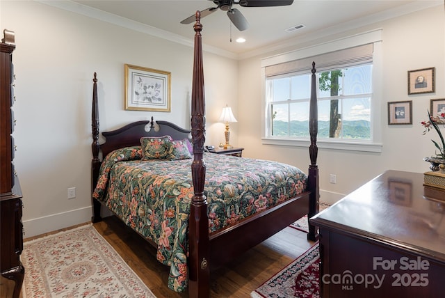 442 Signature Row Blvd, Waynesville, NC 28785 - bedroom featuring baseboards, crown molding, wood finished floors, ceiling fan, and recessed lighting