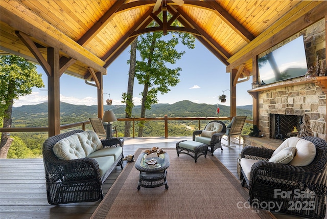 442 Signature Row Blvd, Waynesville, NC 28785 - view of patio featuring an outdoor living space with a fireplace and a deck