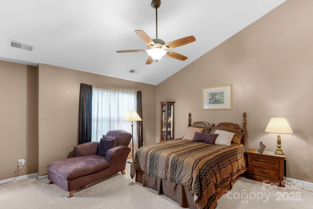 6104 Follow The Trl, Indian Trail, NC 28079 - bedroom featuring light carpet, baseboards, vaulted ceiling, and a ceiling fan