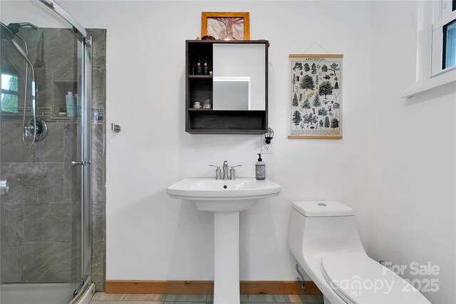 128 Allison Rd, Brevard, NC 28712 - full bath featuring toilet, a shower stall, and baseboards