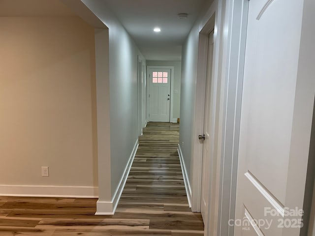 216 N Vance St, Gastonia, NC 28052 - corridor featuring dark wood finished floors, baseboards, and recessed lighting
