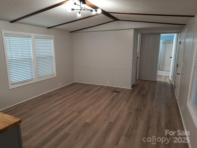 empty room featuring wood finished floors and vaulted ceiling