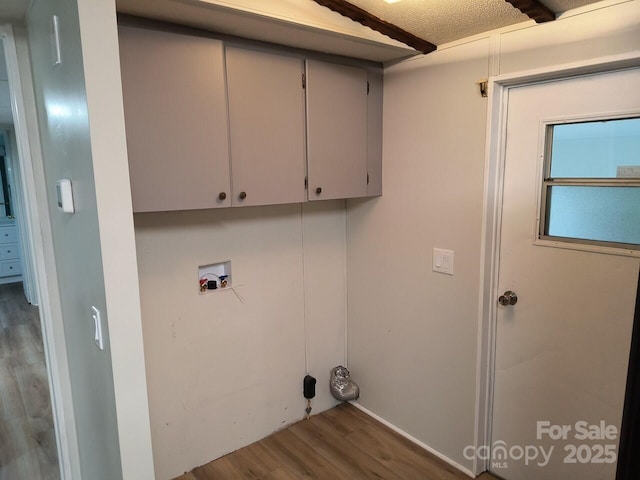 laundry area featuring hookup for a washing machine, wood finished floors, and cabinet space