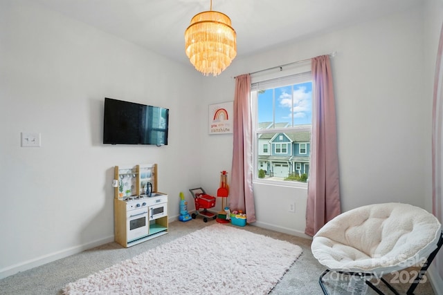 2018 Crooked Oak Ln, York, SC 29745 - playroom featuring a chandelier, carpet, and baseboards