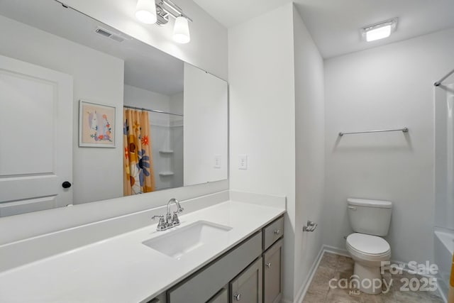 2018 Crooked Oak Ln, York, SC 29745 - bathroom featuring vanity, toilet, baseboards, and shower / bath combination with curtain