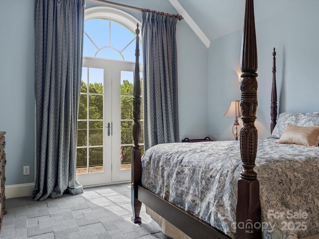 6742 Charlotte Hwy, York, SC 29745 - carpeted bedroom with access to exterior, lofted ceiling, and baseboards