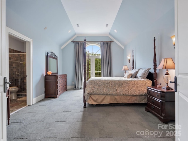 6742 Charlotte Hwy, York, SC 29745 - carpeted bedroom featuring lofted ceiling, ensuite bath, and baseboards