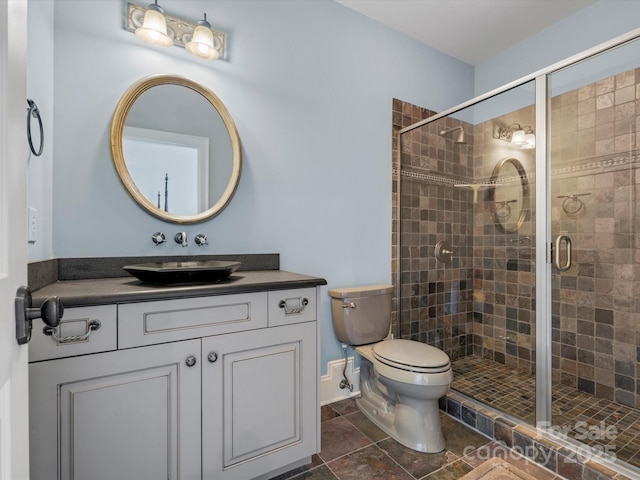 6742 Charlotte Hwy, York, SC 29745 - bathroom with vanity, toilet, and a stall shower
