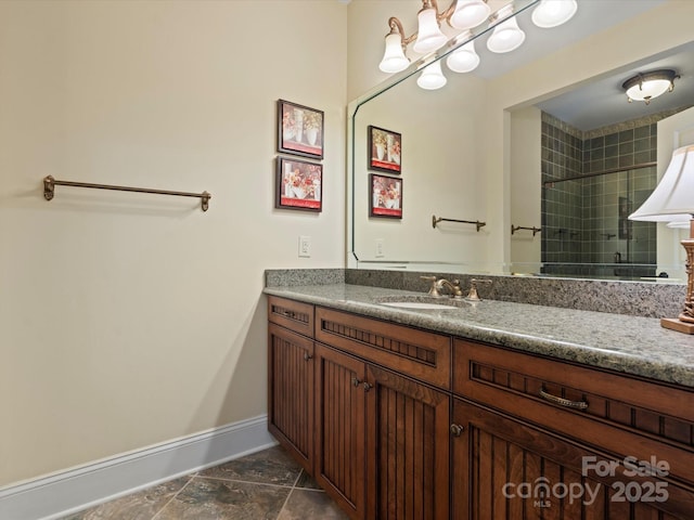 6742 Charlotte Hwy, York, SC 29745 - full bathroom with vanity, baseboards, and tiled shower