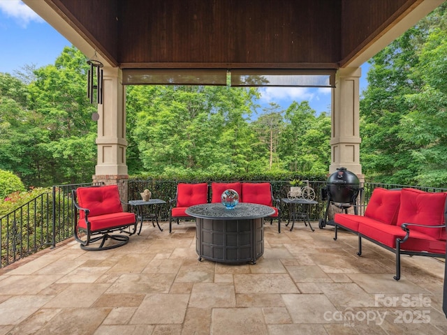 6742 Charlotte Hwy, York, SC 29745 - view of patio / terrace with outdoor lounge area and view of wooded area