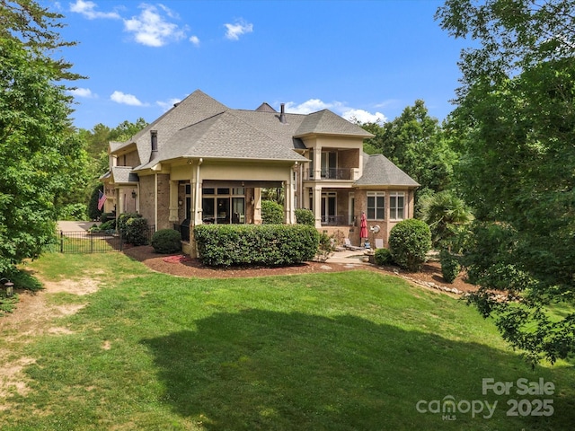 6742 Charlotte Hwy, York, SC 29745 - view of front of property featuring a balcony, a shingled roof, and brick siding