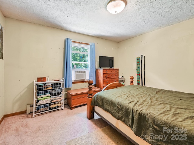 522 Bailey Mountain Rd, Mars Hill, NC 28754 - bedroom with light carpet, cooling unit, a textured ceiling, and baseboards