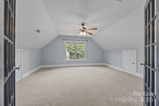 389 Ponderosa Cir, Mooresville, NC 28117 - bonus room with carpet, vaulted ceiling, a ceiling fan, and baseboards