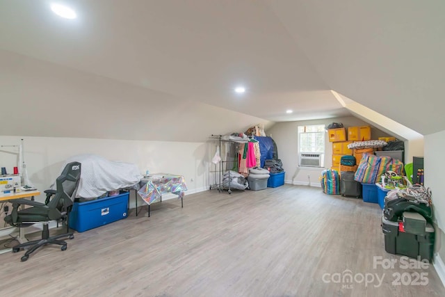 1811 Continental Dr, Albemarle, NC 28001 - additional living space featuring wood finished floors, baseboards, lofted ceiling, cooling unit, and recessed lighting