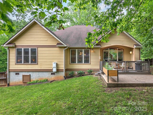 4 Alsatian Ln, Asheville, NC 28805 - rear view of house with crawl space, a yard, a patio, and roof with shingles