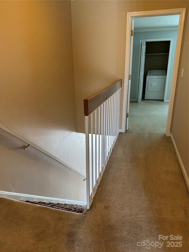 303 Eastwood Dr, Salisbury, NC 28146 - stairway with washer / clothes dryer, carpet floors, and baseboards