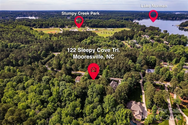 122 Sleepy Cove Trl, Mooresville, NC 28117 - bird's eye view of a forest and a large body of water