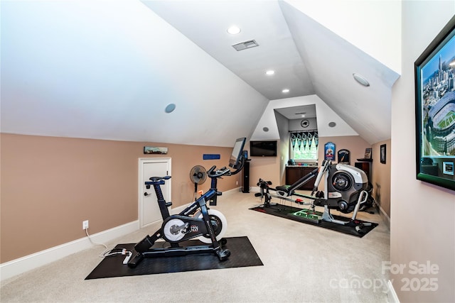 122 Sleepy Cove Trl, Mooresville, NC 28117 - exercise room with carpet flooring, lofted ceiling, recessed lighting, and baseboards