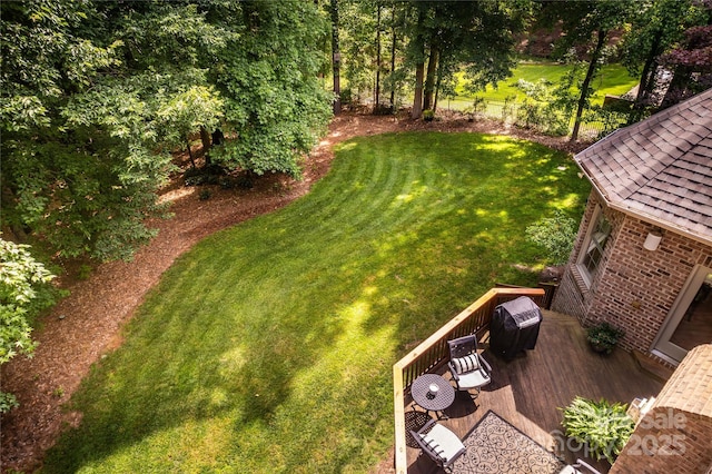 122 Sleepy Cove Trl, Mooresville, NC 28117 - view of green lawn featuring a wooden deck