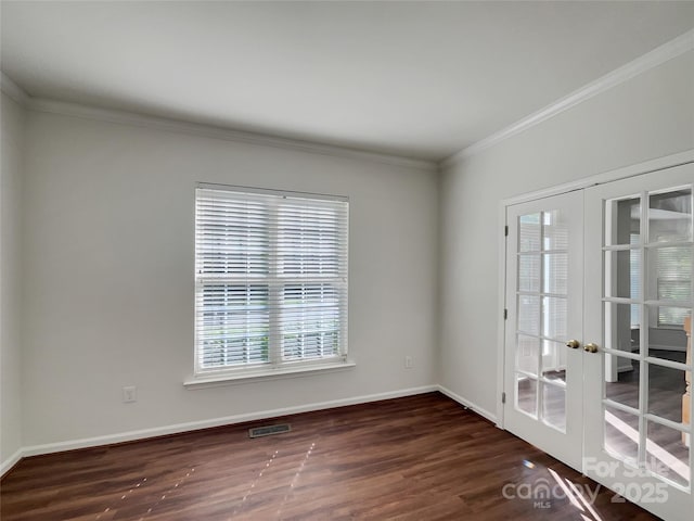 10319 Willingham Rd, Huntersville, NC 28078 - unfurnished room featuring french doors, plenty of natural light, wood finished floors, ornamental molding, and baseboards