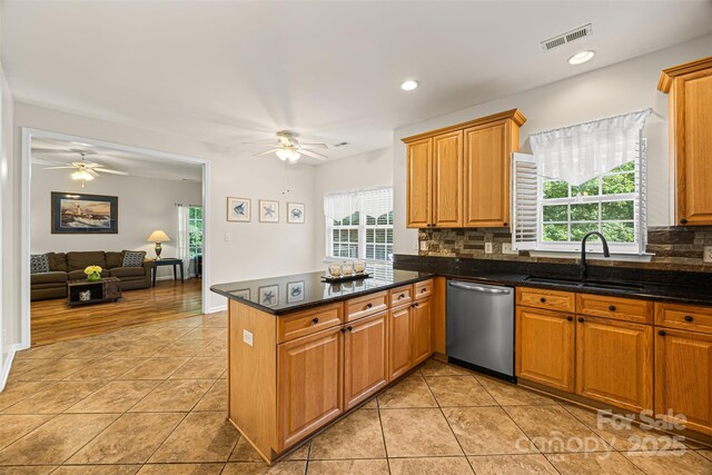 220 Glenville Dr, Fort Mill, SC 29715 - kitchen featuring dishwasher, a ceiling fan, healthy amount of natural light, and recessed lighting