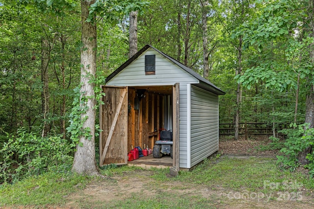 220 Glenville Dr, Fort Mill, SC 29715 - view of shed featuring a forest view