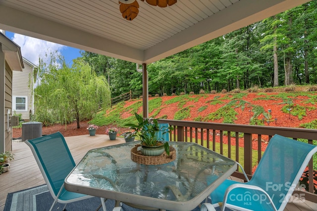 1919 Madeira Cir, Waxhaw, NC 28173 - wooden terrace featuring outdoor dining space, central AC, and a ceiling fan