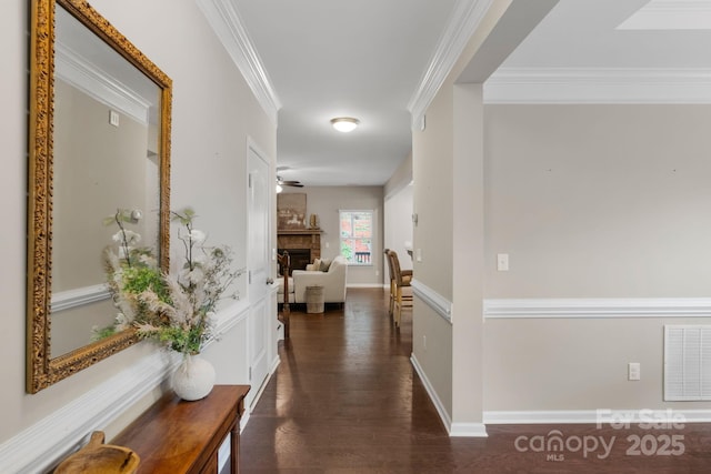 1919 Madeira Cir, Waxhaw, NC 28173 - hall featuring ornamental molding, dark wood-style flooring, and baseboards