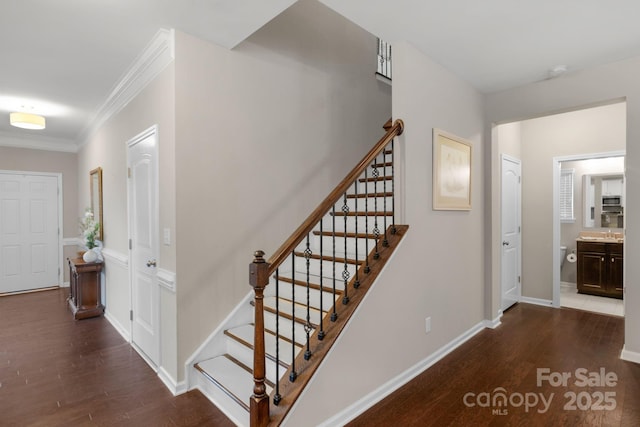 1919 Madeira Cir, Waxhaw, NC 28173 - staircase featuring wood finished floors, ornamental molding, and baseboards